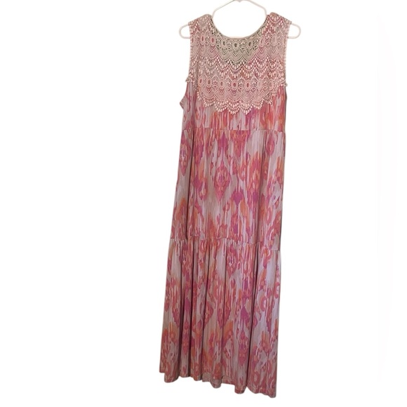 Ruby Rd Lace Back Long Flowy Stretch Boho Ruffle dress. Size XL GUC. - Picture 4 of 6